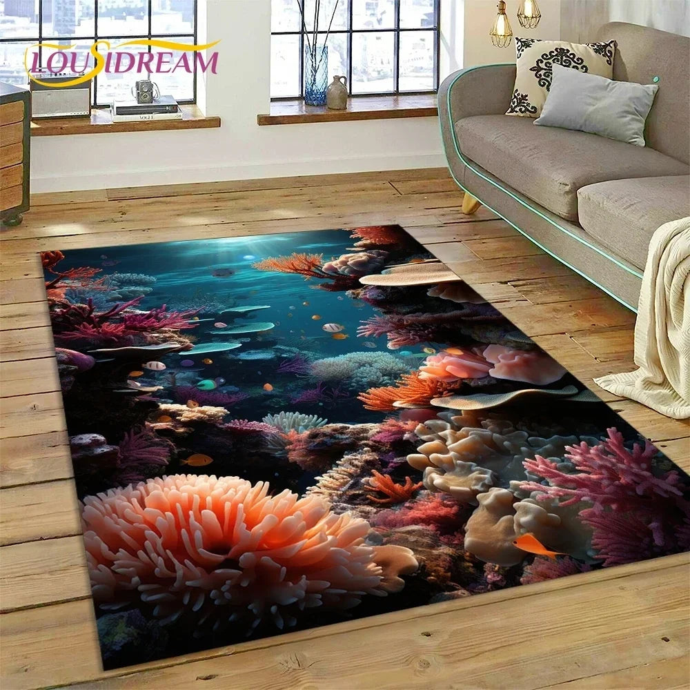 Navak Carpet  3D Underwater World Seabed Dolphin Cartoon Carpet Rug for Bedroom Living Room Home Sofa Decoration,Child Large Decor Floor Mat