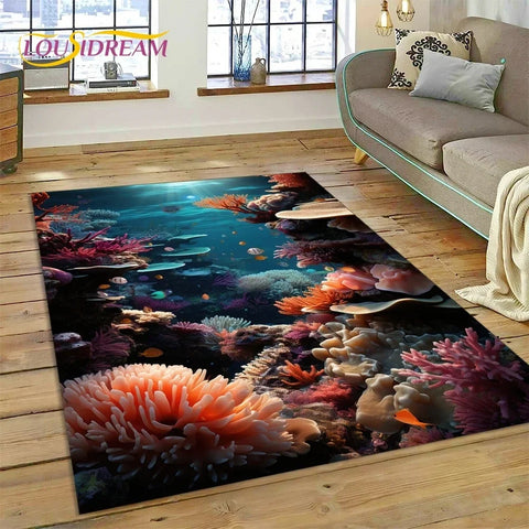 Navak Carpet  3D Underwater World Seabed Dolphin Cartoon Carpet Rug for Bedroom Living Room Home Sofa Decoration,Child Large Decor Floor Mat