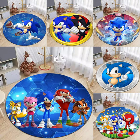 Navak Carpet Daily Picks Blue Hedgehog Creative Round Rug for Living Room Decor Bedroom Bedside Soft Carpet Sofa Mat Gaming Room Swivel Chair Mat