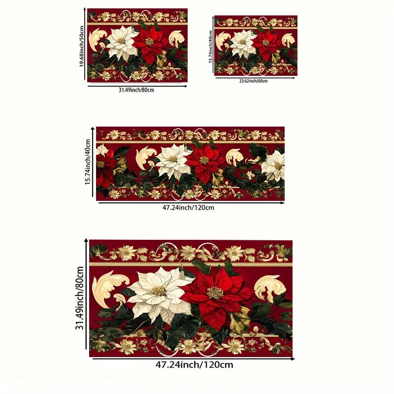 Navak Carpet Christmas Poinsettia Floral Kitchen Mat Decor Non-Slip Laundry Room Mats Hallway Balcony Rugs Bedroom Mat Christmas Decorations