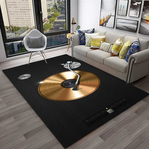 Navak Carpet 3D Retro Vinyl Record Music Art Carpet Rug for Home Living Room Bedroom Sofa Doormat Decor,Kid Play Area Rug Non-slip Floor Mat