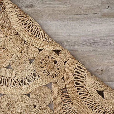Navak Carpet Natural Braided Jute Round Area Rug Handmade Indoor Carpet Soft Bohemian Geometric Design Home Decor Dining Room Bedroom Living