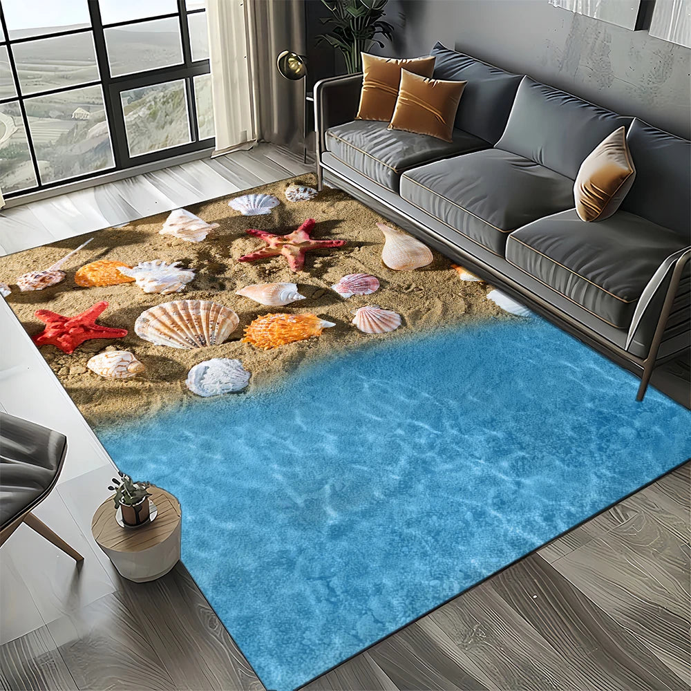 Navak Carpet 2025 New Starfish Beach Shell Sea Star Sand Carpet Rug for Living Room Bedroom Home Sofa Decoration,Kids play Non-slip Floor Mat