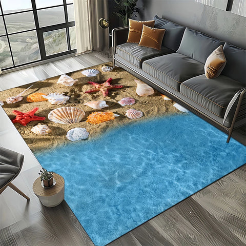 Navak Carpet 2025 New Starfish Beach Shell Sea Star Sand Carpet Rug for Living Room Bedroom Home Sofa Decoration,Kids play Non-slip Floor Mat