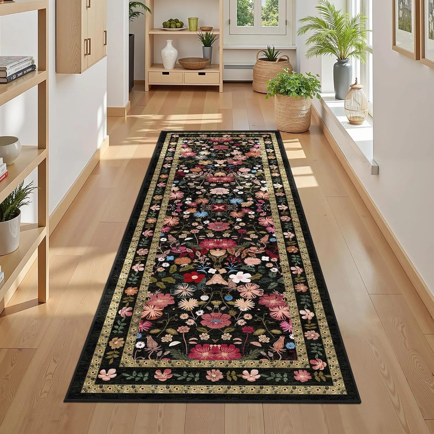 Navak Carpet Floral Hallway Runner Rug Soft Flower Botanical Long Carpet Bedroom Non-Slip Floor Mat Machine Washable Kitchen Home Decoration