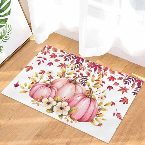 Navak Carpet Fall Pink Pumpkins Flowers Leaves Welcome Doormats Decor Kitchen Corridor Balcony Rugs Bedroom Beside Foot Mat Non-Slip Floormat