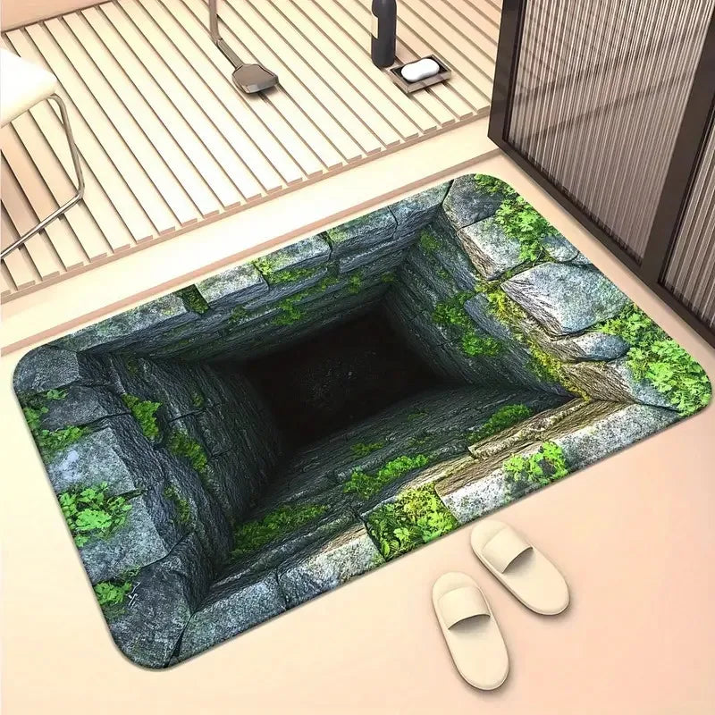 Navak Carpet Front Door Mat Entrance Brick Bottomless Hole Area Rug 3D Trap Optical Visual Illusion Rugs Playroom Floor Carpet Mat