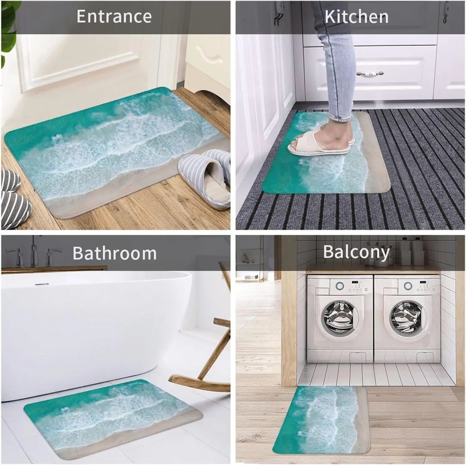 Navak Carpet Nautical Coastal Beach Waves Entrance Doormat Home Decor Kitchen Hallway Balcony Rugs Bathroom Anti-slip Mat Foot Pad