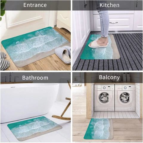 Navak Carpet Nautical Coastal Beach Waves Entrance Doormat Home Decor Kitchen Hallway Balcony Rugs Bathroom Anti-slip Mat Foot Pad