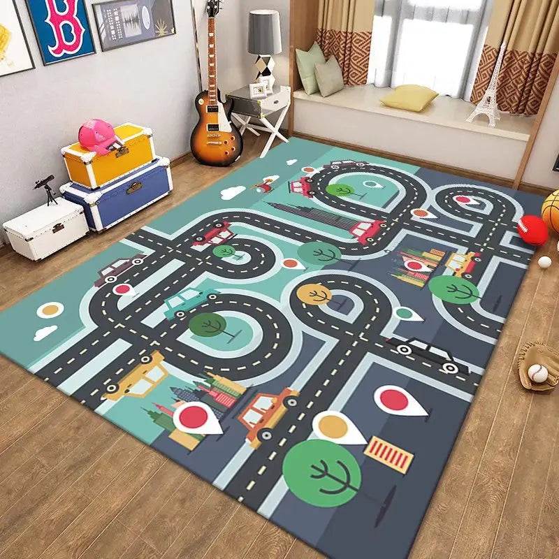 Navak Carpet Thickened Flannel Carpet Living Room Children's Bedroom Decoration Floor Rug Cartoon Road Play Mat Soft Tatami Carpets Non-slip