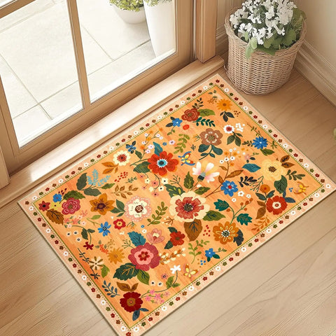 Navak Carpet Crystal velvet carpetFloral  Area Rug Machine Washable Soft Print Boho Carpet Non Slip Doormat Low Pile Flower Area Rugs for