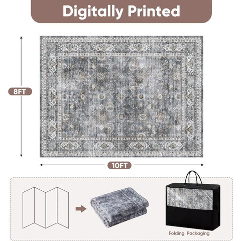 Navak Carpet 8x10 Rug Washable Boho Rug Soft Large Area Rug Non-Slip Non-Shedding Faux Wool Vintage Rug for Living Room, Farmhouse, Dining Ro