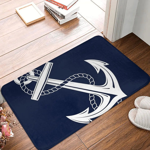 Navak Carpet Anchor Nautical White & Navy Anti-slip Doormat Floor Mat Cushion Carpet Rug for Kitchen Entrance Home Bathroom Living room Mats