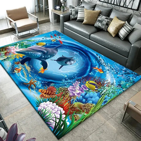 Navak Carpet3D Beach Sea Waves Pattern Carpet Door Floor Mat Fish Doormat Non-slip Floor Mat Living Room Rug Home Room Bedroom Decoration