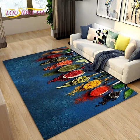 Navak Carpet Vegetable Grains Spice Fruit Seasoning Area Rug,Carpet Rug for Living Room Bedroom Sofa Doormat Kitchen Decor,Non-slip Floor Mat