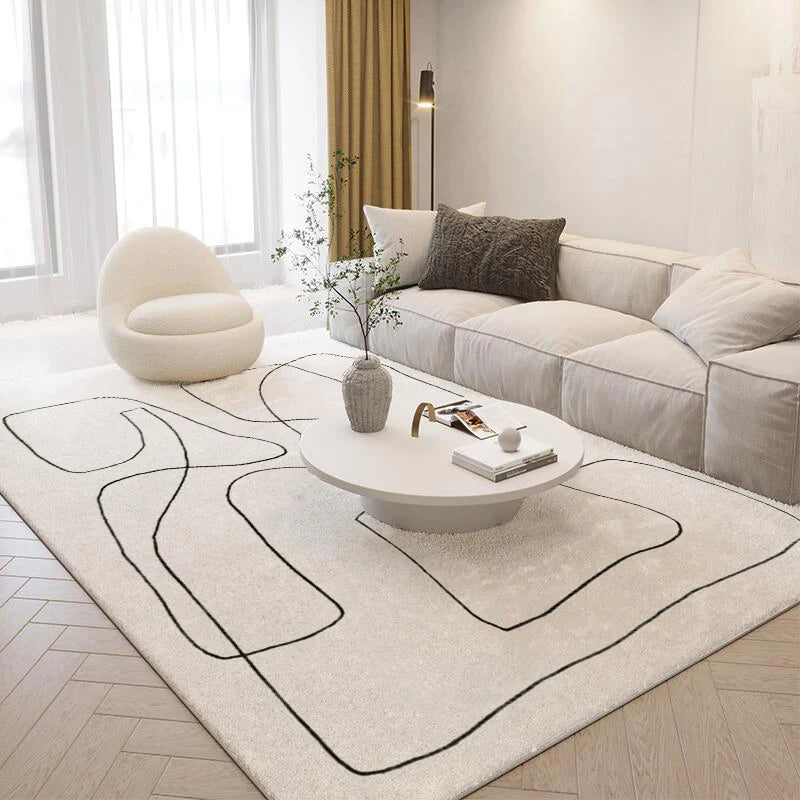 Navak Carpet Nordic Style Living Room Decoration Plush Carpet Abstract Art Design Rugs for Bedroom Simple Line Soft Rug Home Thick Floor Mat