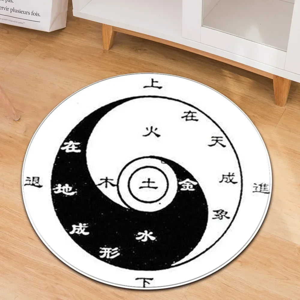 Navak Carpet Yin Yang Tai Chi Round Carpet Flower of Life Gym Carpets Circle Rug Indian Buddha Yoga Meditation Mats Non-slip Chair Mat Decor