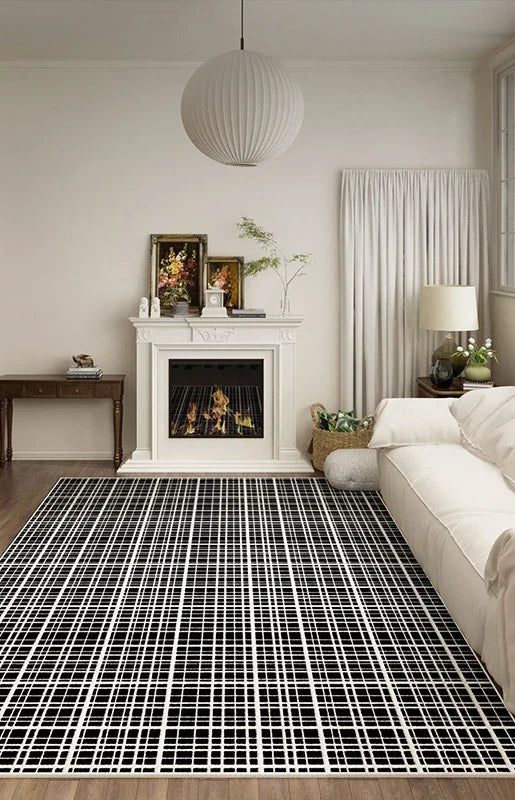 Navak Carpet Luxurious Black White Area Rug Large Non-Slip Living Room Carpet Washable Easy Care Comfortable Bedroom Decorative Floor Mat