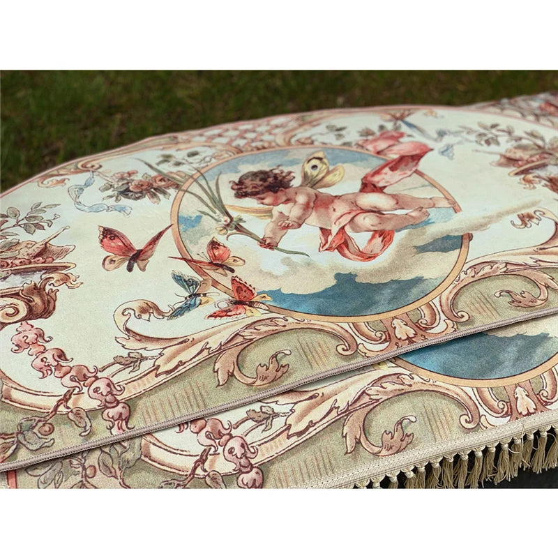 Navak Carpet Retro Livingroom Rugs Home Decoration for Bedrooom Carpet Small Doormat European Angel Printed Cotton Porch Hand Tassel Carpet