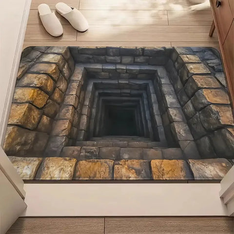 Navak Carpet Front Door Mat Entrance Brick Bottomless Hole Area Rug 3D Trap Optical Visual Illusion Rugs Playroom Floor Carpet Mat