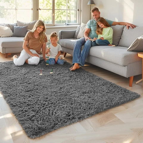 Navak Carpet Silky Plush Fluffy Carpet Soft Shaggy Sofa Area Rug for Living Room Bedroom Floor Mat Kids Play Cushion Home Decor Gray Beige