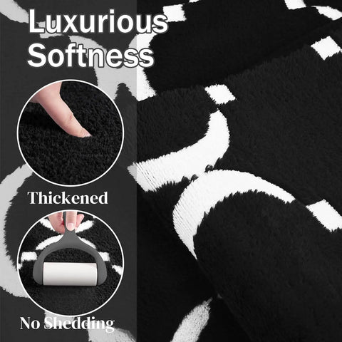Navak Carpet Large Shag Area Rug Memory Foam Living Room Rug 6x9 Feet, Black Plush Geometric Bedroom Rug, Indoor Carpet for Kids Room Decor
