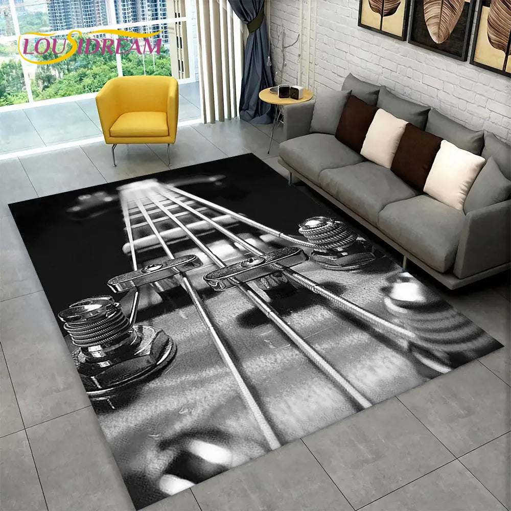 Navak Carpet Classical Guitar Electric Guitar Bass Area Rug,Carpet Rug for Living Room Bedroom Sofa Doormat Decor,Kid Game Non-slip Floor Mat