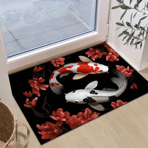 Navak Carpet Large brocade carp and cherry blossom area carpet-non-slip crystal velvet floor mat for living room and bedroom decoration