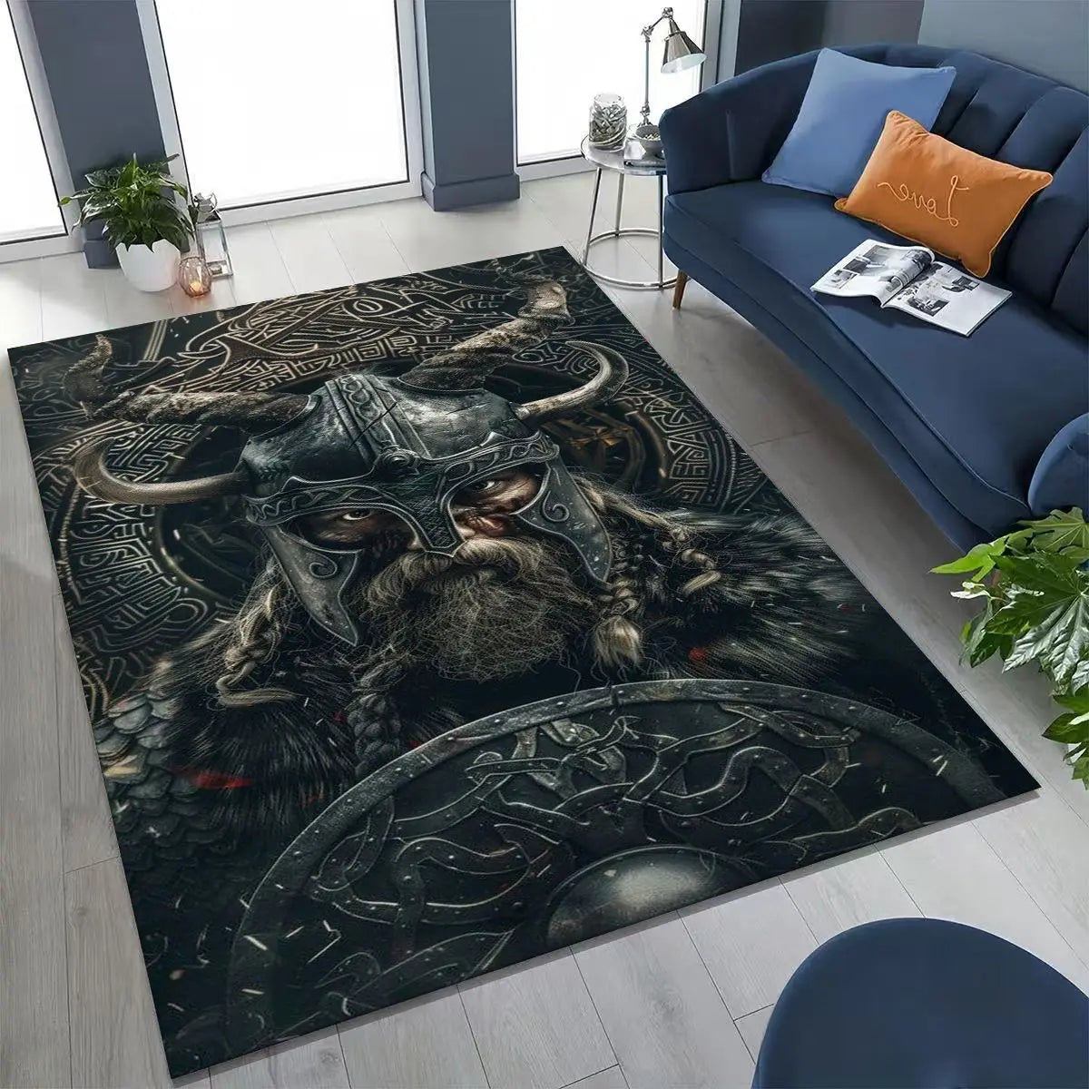 Navak Carpet Nordic Viking Warrior Symbol Valhalla Valknut Rune Moto Rug for Bedroom Living Room Sofa Home Doormat Decor,Non-slip Floor Mat