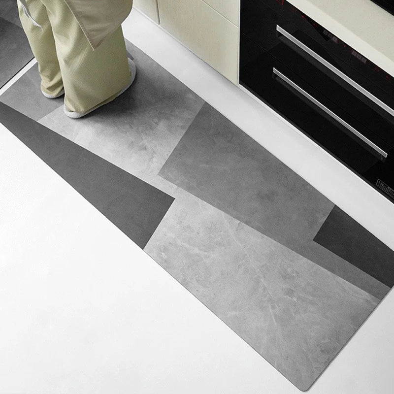Navak Carpet Kitchen Floor Mat Waterproof Non-slip Oil-resistant Leather Carpet PVC Gray Imitation Marble Geometric Rug Home Decoration Mat