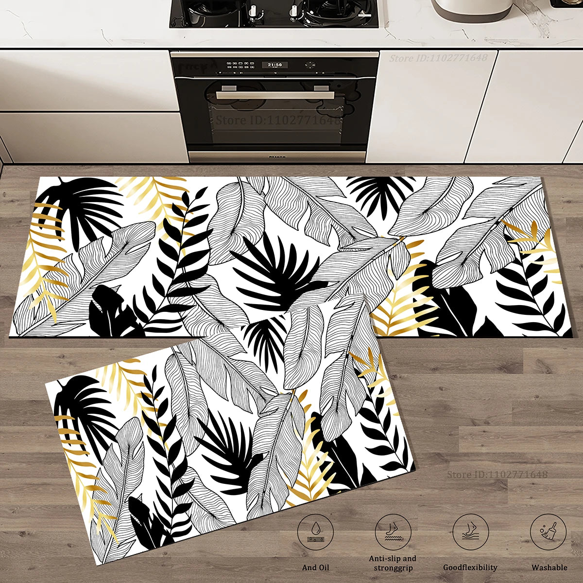 Navak Carpet Green Leaves Kitchen Mat Surface Absorbent Doormat Rug Drying Non-Slip Bathroom Entrance Carpet High Quality Large Washable Mats