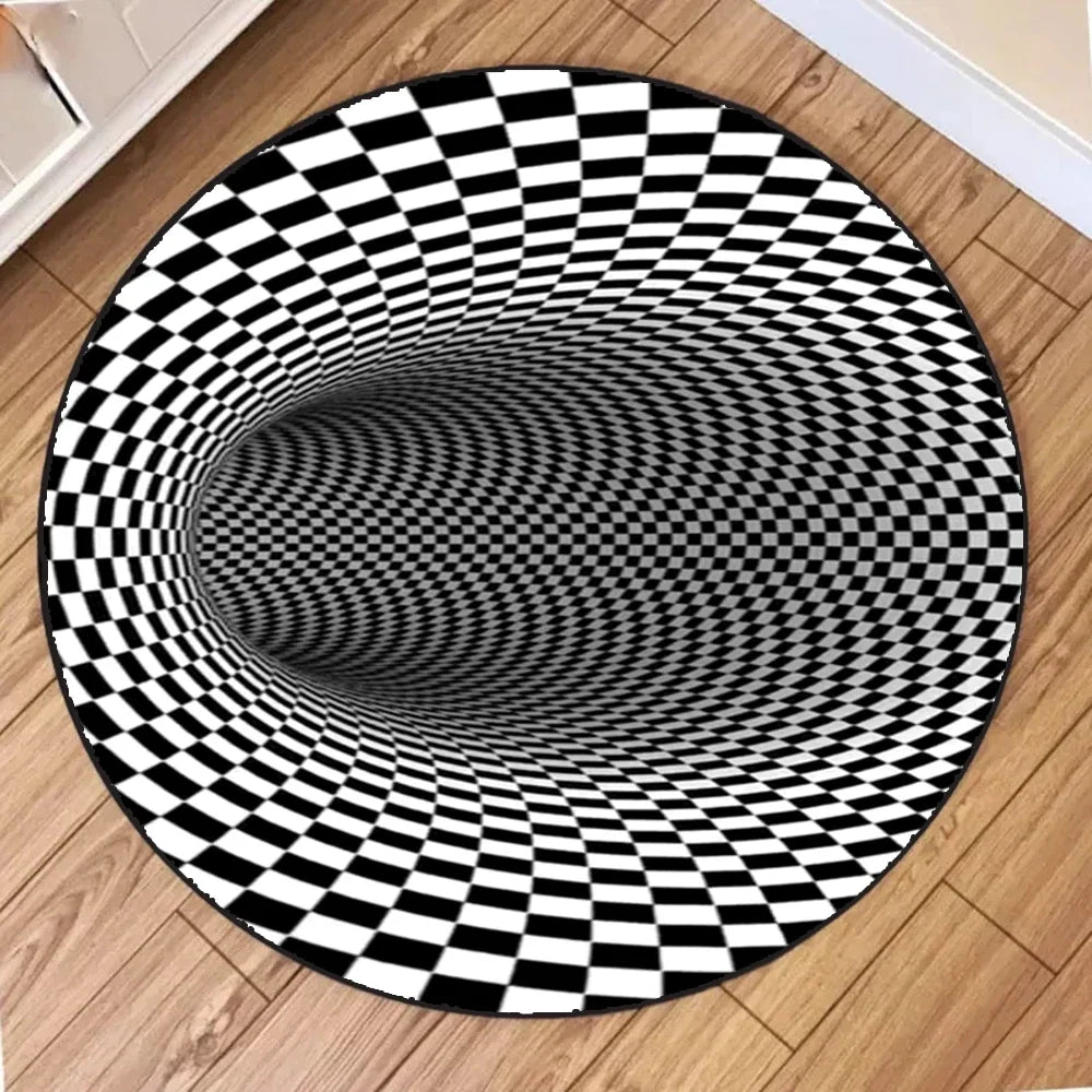 Navak Carpet Round Carpet Mat New 3D Visual Illusion Spiral Rug Floor Mats for Bedroom Living Room Decoration Creative Rugs The Black Trap