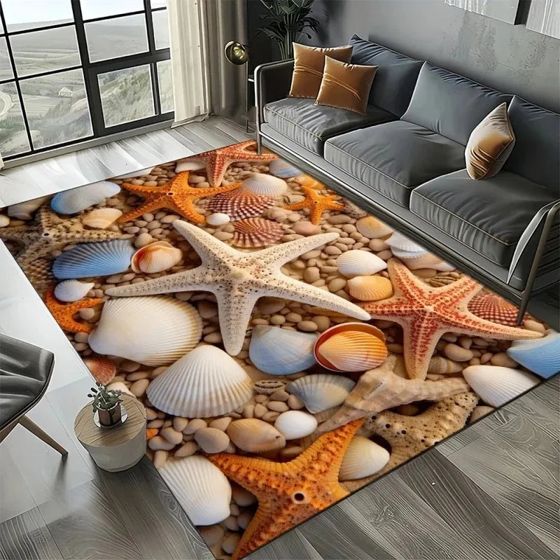 Navak Carpet 3D Beach Shells Rug for Kids' Play Area and Bedroom Non-Slip Decor