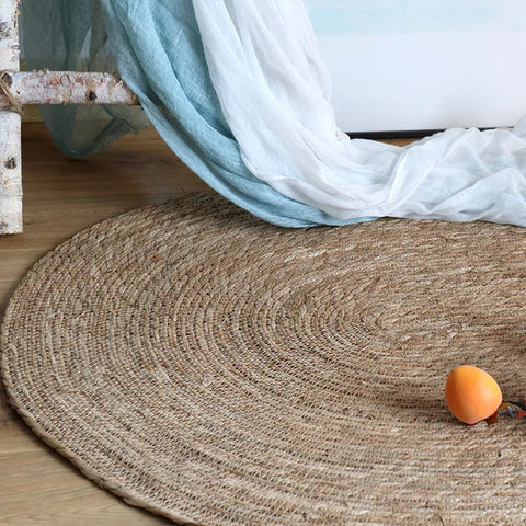 Navak Carpet HeMu-Woven Rattan Round Carpets for Living Room, Bedroom Straw Rugs, Natural Plants Floor Mats, Bedside Garden Table Grass Mat