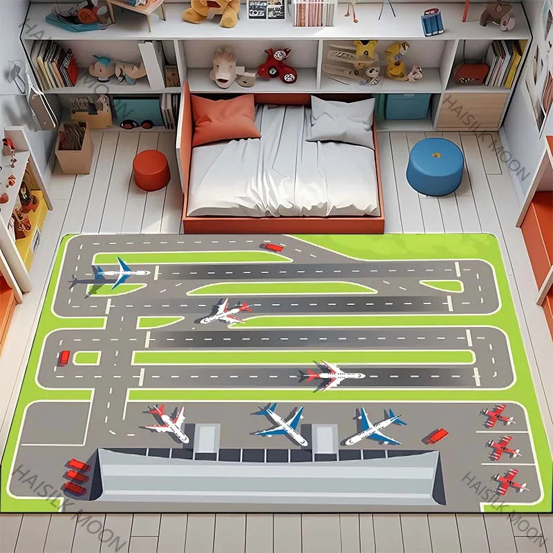 Navak Carpet 3D HD Aviation Theme Airplane Runway Printed Carpet! Anti-slip Sound Insulation, Living Room Bedroom Entrance Door Mat Sofa Rugs