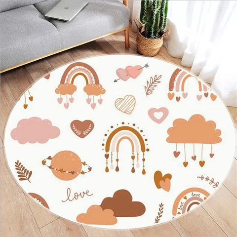 Navak Carpet Cute Cartoon Rainbow Printed Circular Carpet Washable Round Floor Mat Living Room Bathroom Kitchen Rug Home Decoration Yoga Mat