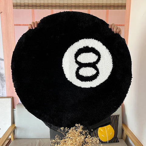 Navak Carpet 1 Pack Black Billiards 8 Ball Round Flocked Floor Bedroom Anti-Slip Carpet Mat Living Plush Soft Bedroom Rug