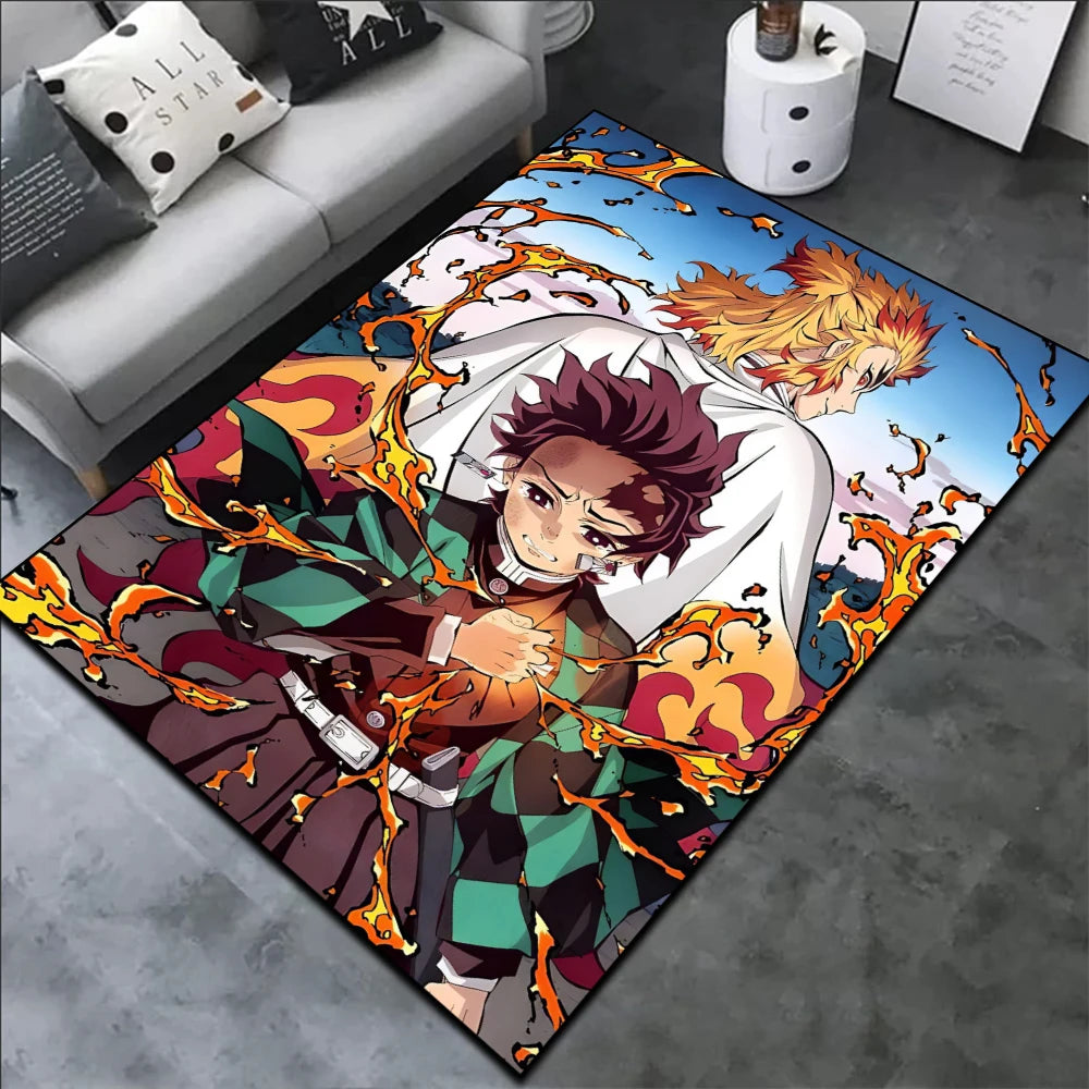 Navak Carpet Area Rug Anime Demon Slayer Nezuko Kokushibou Tanjirou Kanroji Kochou Gokudera Makoto Creative Printed Carpet for Home Decor
