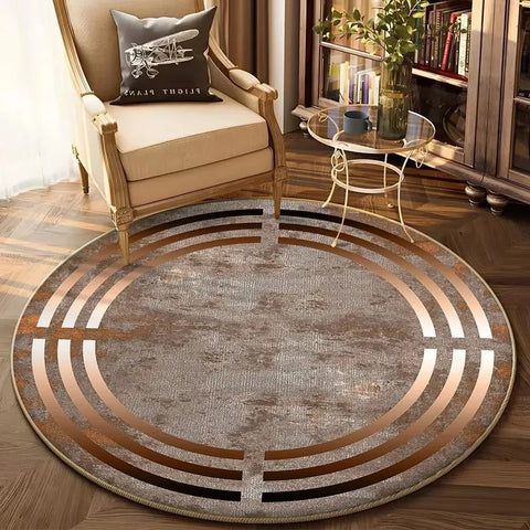 Navak Carpet European Gold Luxury Round Rug Living Room Sofa Large Carpet Comfortable Bedside Non-Slip Bedroom Tea Table Mat