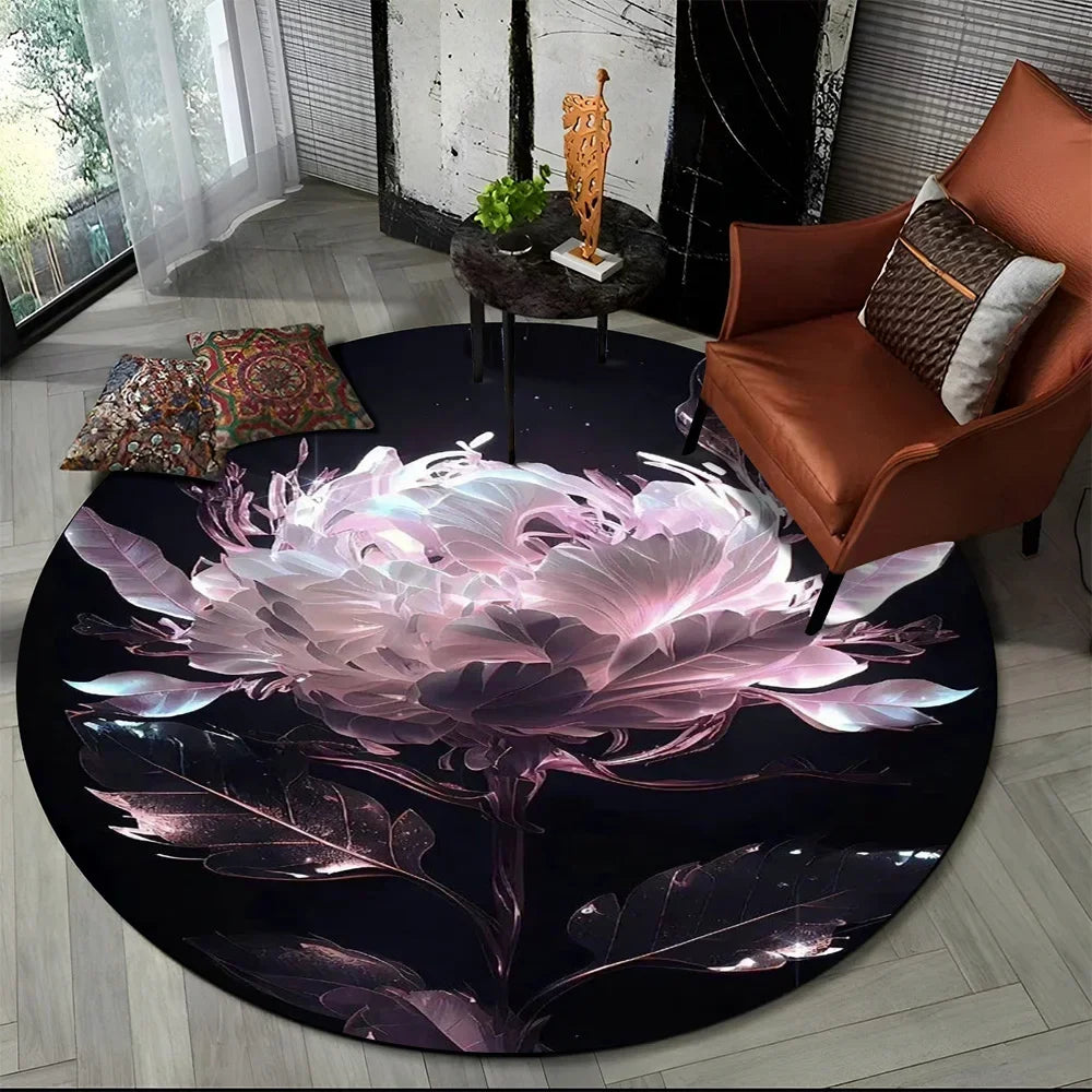 Navak Carpet 3D Luxury Flower Rose Daisy Nordic Round Carpet Rug for Living Room Bedroom Child Playroom Chair Decor,Pet Area Rug Non-slip Mat