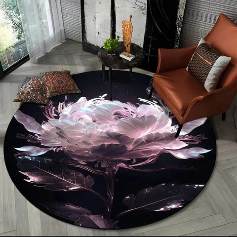 Navak Carpet 3D Luxury Flower Rose Daisy Nordic Round Carpet Rug for Living Room Bedroom Child Playroom Chair Decor,Pet Area Rug Non-slip Mat
