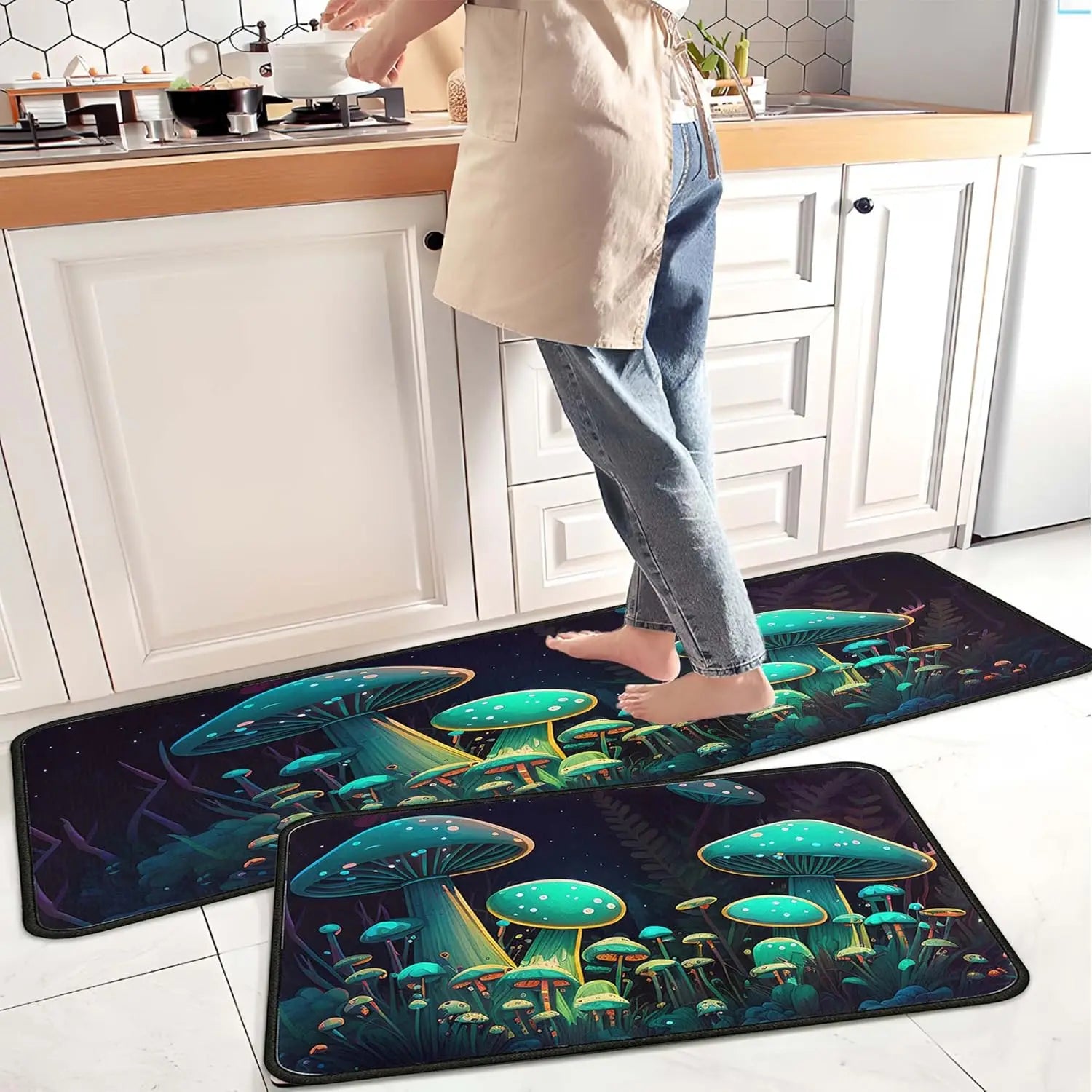 Navak Carpet Exclusive Picks 2PC Coffee Kitchen Rugs and Mats Non-Slip Washable Stain and Fade Resistant,Kitchen Hallway Runner Rug Kitchen Home Decor
