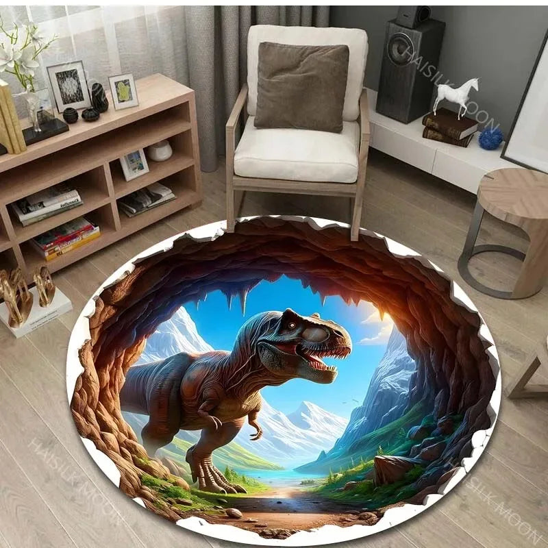 Navak Carpet 3D Dinosaur Print Round Rugs for Bedroom Area Floor Mats for Kids Room Bath Chair Mat Carpet Living Room Home Decor for Gifts