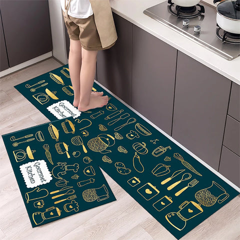 Navak Carpet Polyster Waterproof Oilproof Kitchen Mat Printed Antislip Bath Mat Soft Bedroom Floor Mat Living Room Carpet Doormat Kitchen Rug