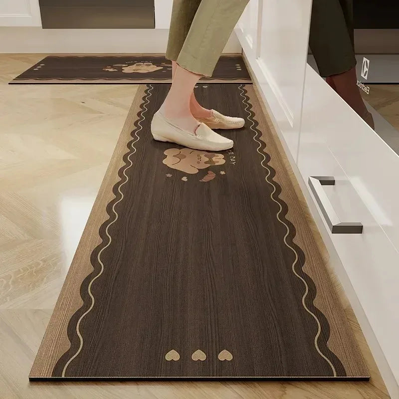 Navak Carpet Kitchen Floor Mat Waterproof Non-slip Vinyl Carpet Pvc Kitchen Leather Rug Cartoon Wood Grain Carpets Alfombras De Cocina 바닥매트