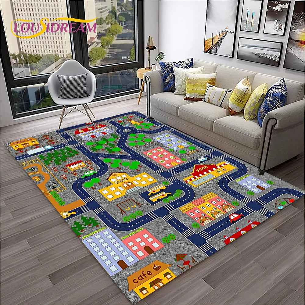Navak Carpet Child Playmat Traffic Highway City Playroom Carpet Rug for Home Living Room Bedroom Doormat Decor, Area Rug Non-slip Floor Mat