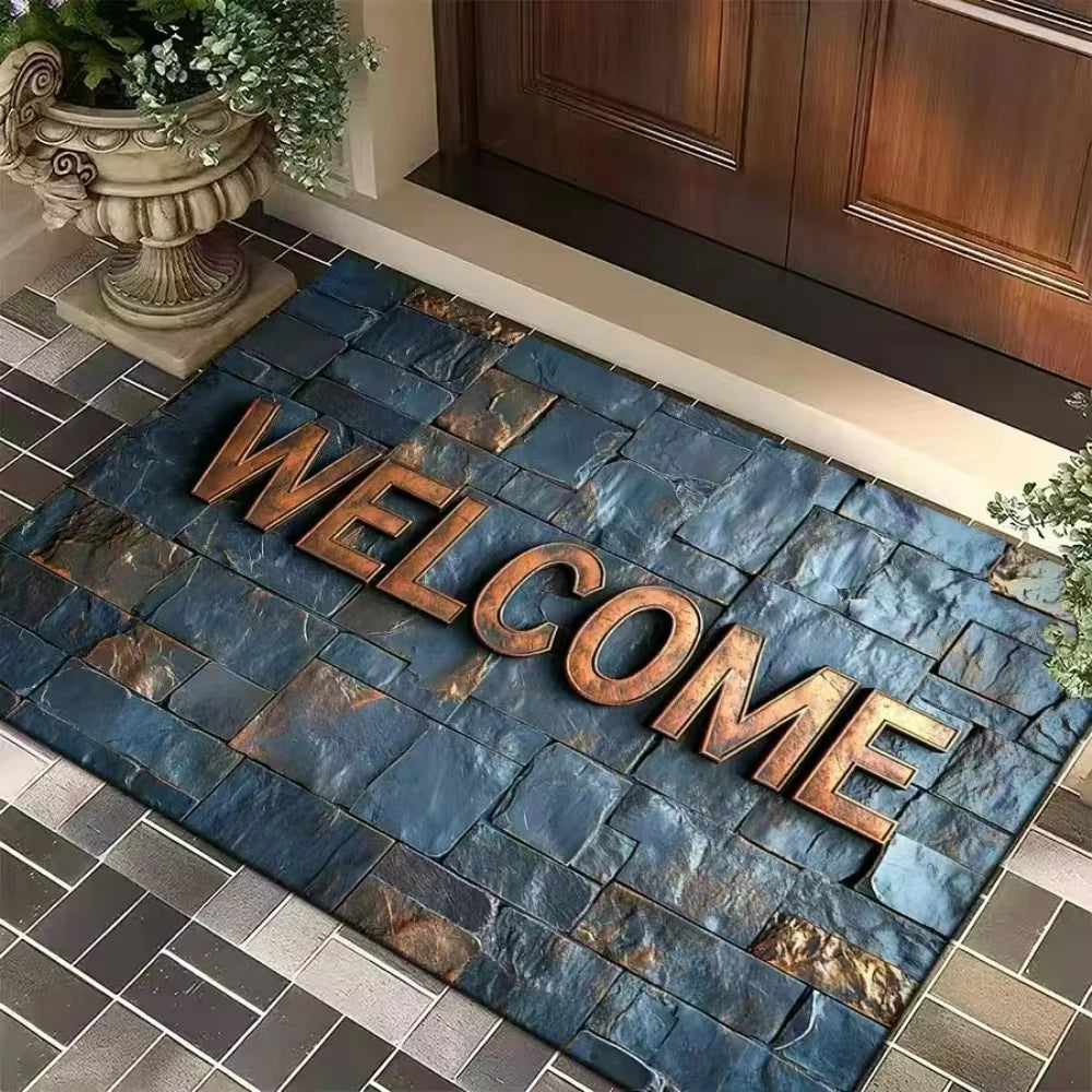 Navak Carpet Doormat Stone Welcome Theme Rug Home Decor Living Room Kitchen Garden Nonslip Entrance Floormat Machine-washable Hallway Doormat