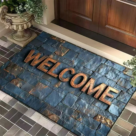 Navak Carpet Doormat Stone Welcome Theme Rug Home Decor Living Room Kitchen Garden Nonslip Entrance Floormat Machine-washable Hallway Doormat