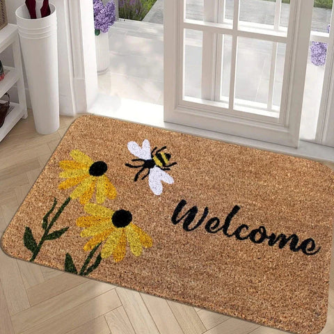 Navak Carpet Floral & Letter Graphic Anti-slip Door Mat Indoor Outdoor Rug Welcom Bedroom Bedside Carpet Cloakroom Small Home Kitchen Mats