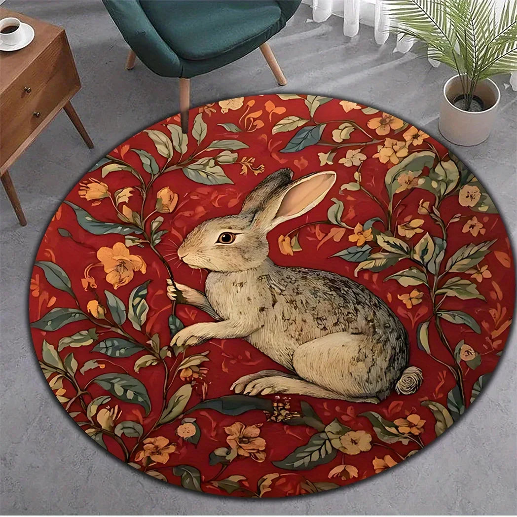 Navak Carpet Easter Retro Floral Rabbit Pattern Round Area Rug Bedroom Living Room Garden Decor Living Room Carpet Decorative Floor Mat